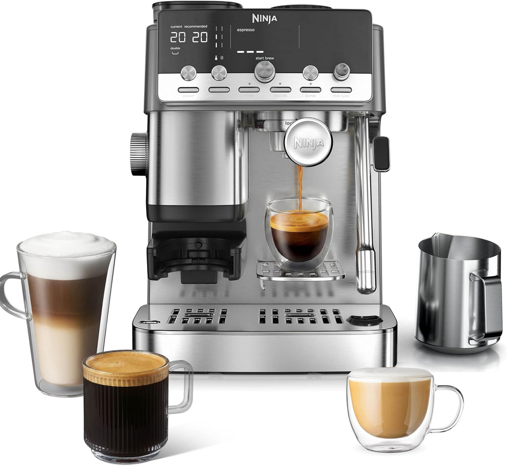 Ninja Luxe Café Mini 2-in-1 Espresso and Filter Coffee Machine with Integrated Grinder and Automatic Milk Frother ES351EU