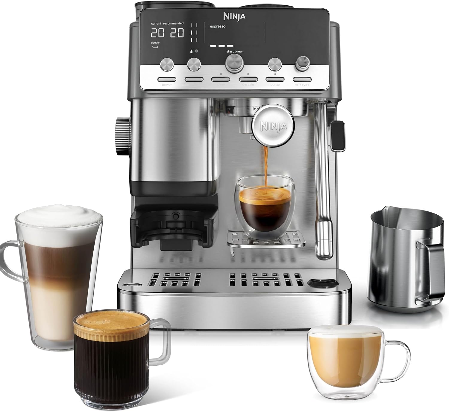 Ninja Luxe Café Mini 2-in-1 Espresso and Filter Coffee Machine with Integrated Grinder and Automatic Milk Frother ES351EU