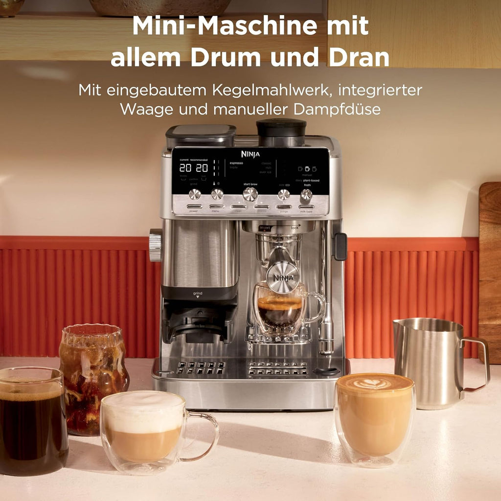 Ninja Luxe Café Mini 2-in-1 Espresso and Filter Coffee Machine with Integrated Grinder and Automatic Milk Frother ES351EU